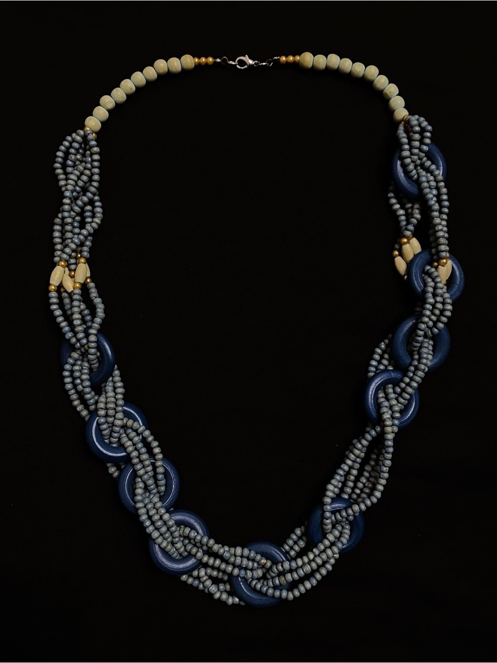 Multistrand Braided Navy Blue & Gray Seed-Beaded Necklace | Chunky Blue Links